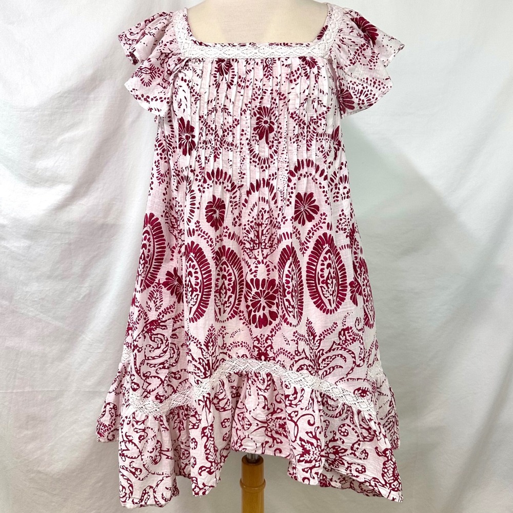 MAEVE ANTHROPOLOGIE Flutter Sleeve Babydoll Mini Sun Dress Womens XS 100% Cotton